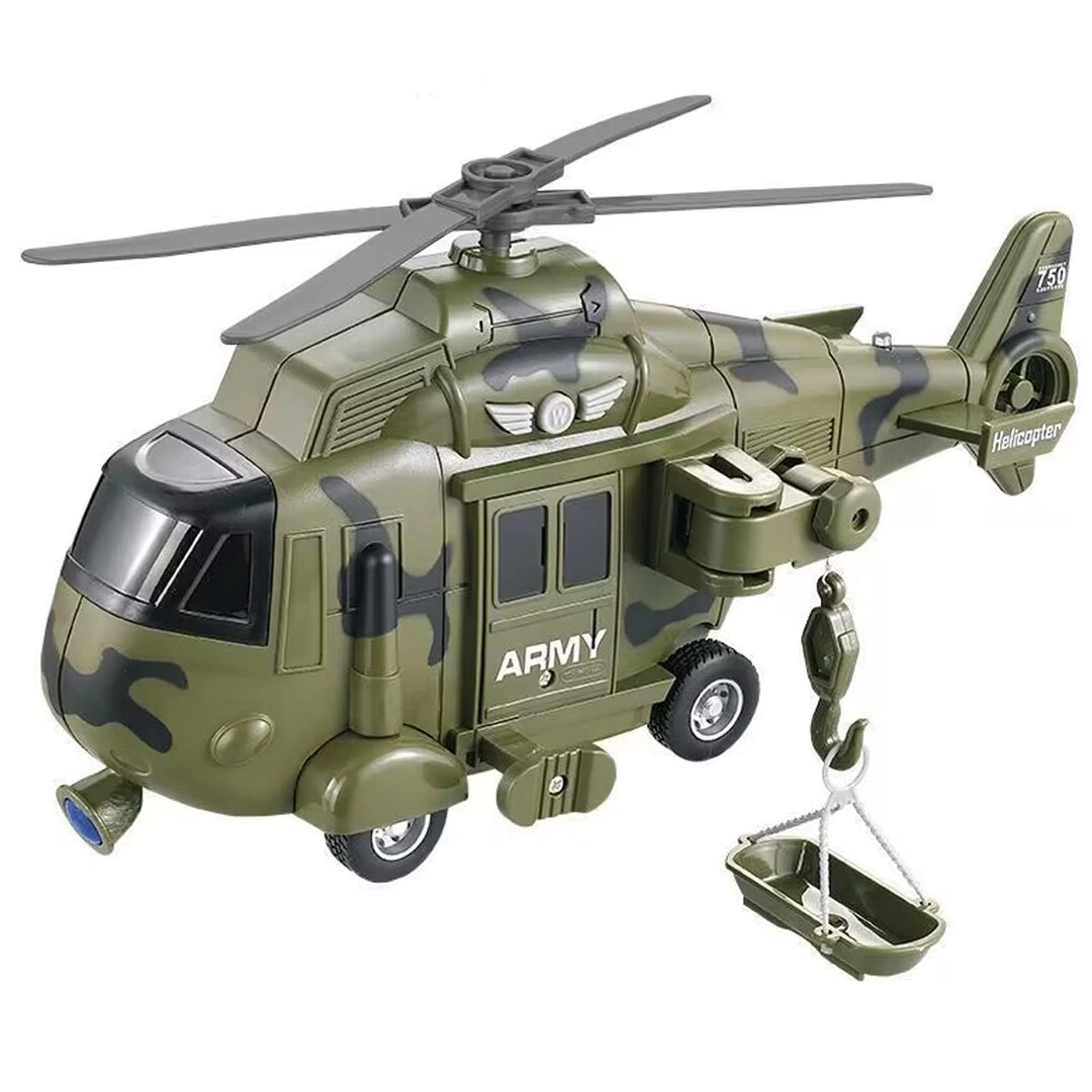 OCCAFY Military Helicopter Toy - Friction Powered Lights and Sound