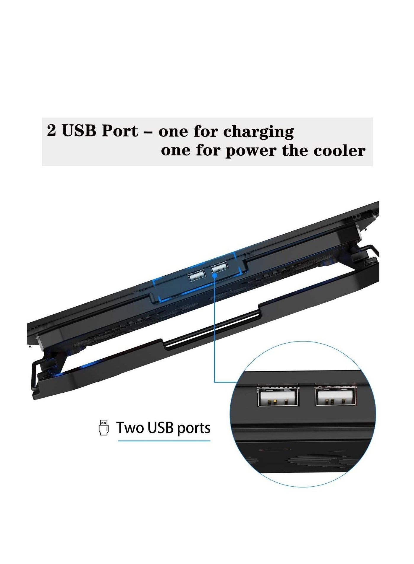 Laptop Cooling Pad - 1200RPM 6 Heights Adjustment 2 USB Port