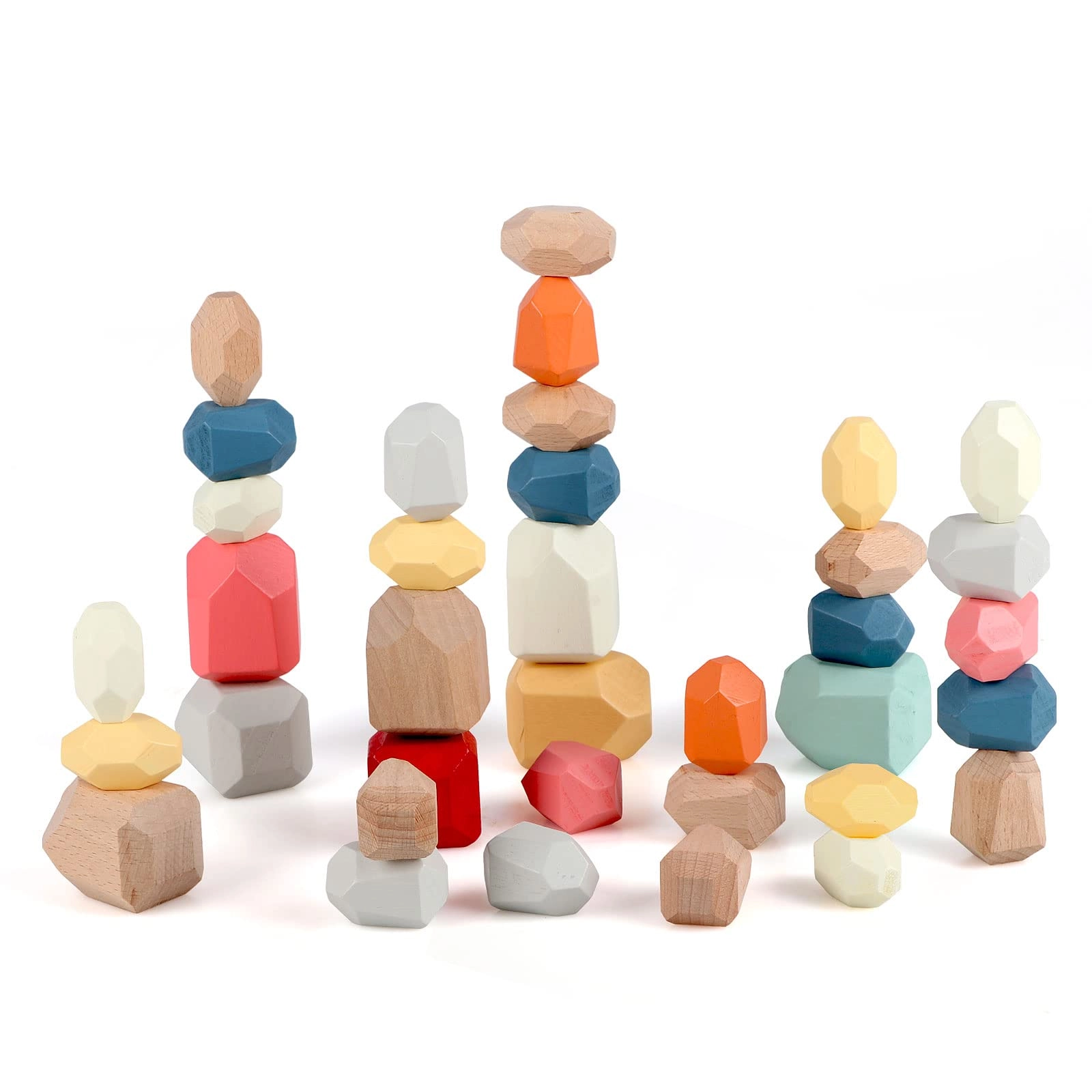 Jacootoys Wooden Stacking Stones - 3 years and up 36 pieces