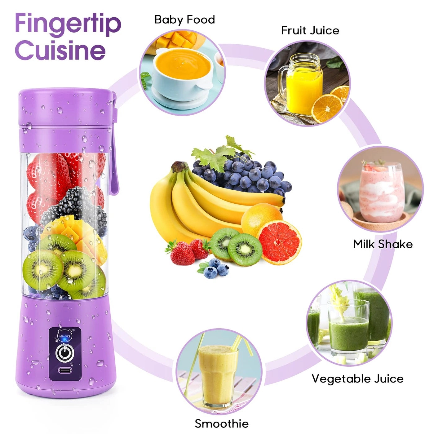 Portable Blender - 6 Blades USB Rechargeable LED Display