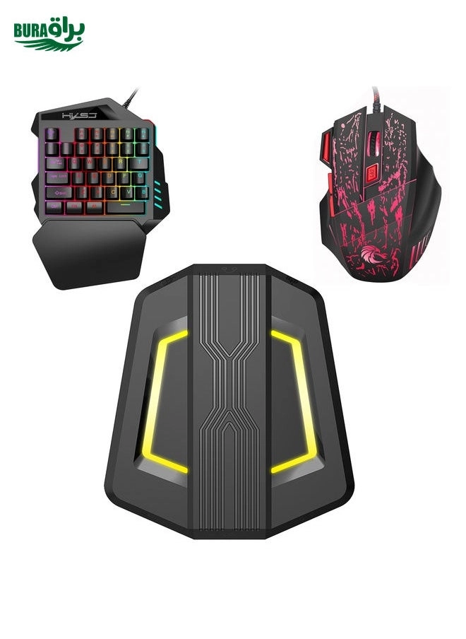 BURAQ HXSJ P6 - Keyboard Mouse Converter + V100 - One-handed Keyboard + H300 - Gaming Mouse
