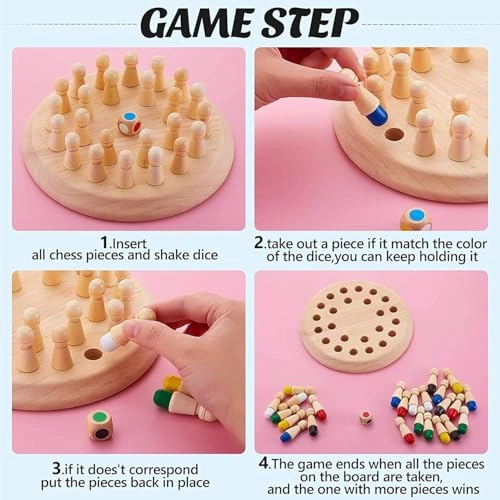 Wooden Memory Chess - Color Memory Matching Kids 4-6