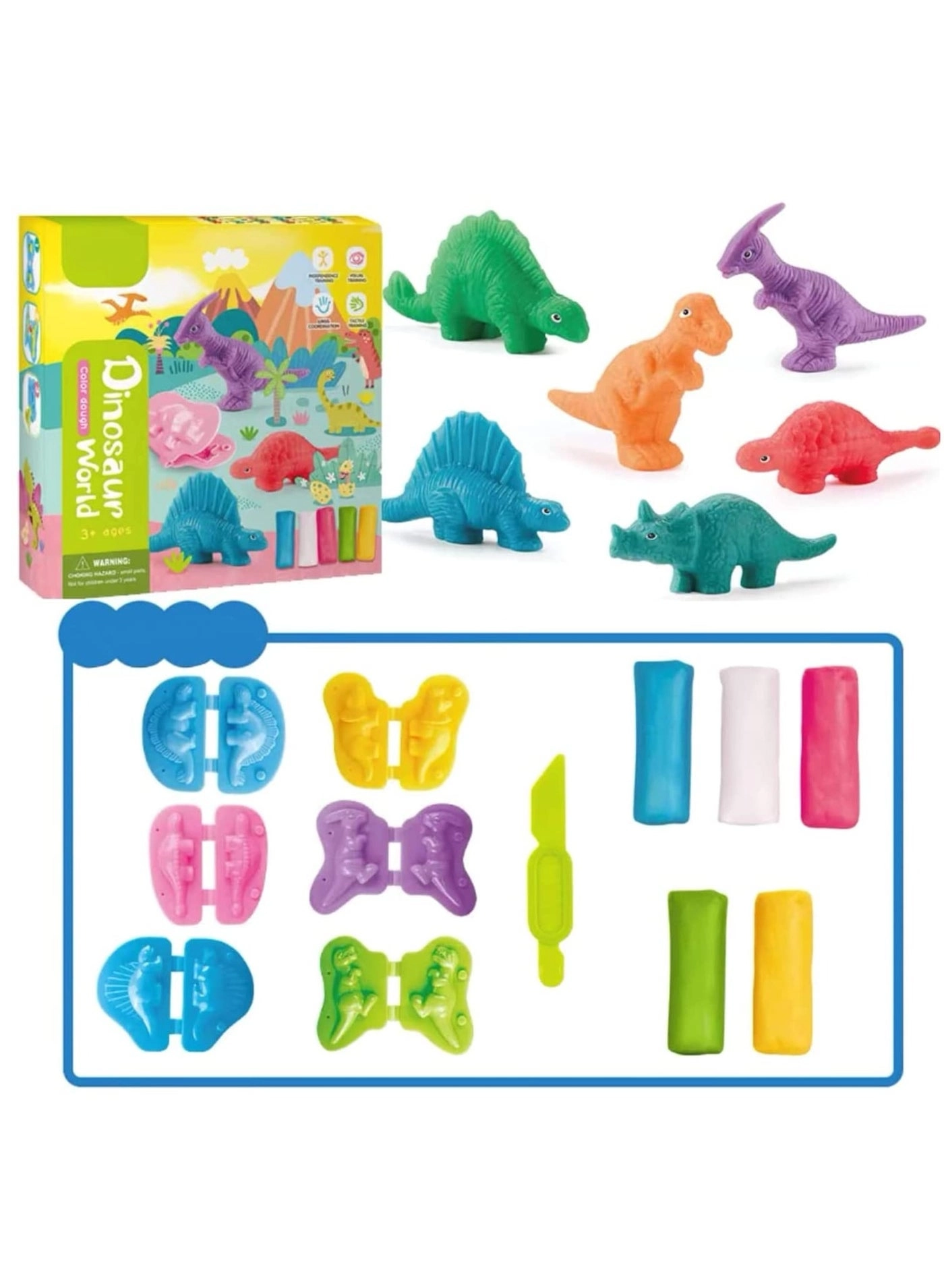 Generic Color Dough Dinosaurs - 5 colors 7 pcs 3+ years