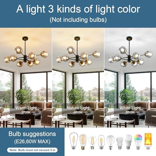 8-Light Sputnik Chandelier - adjustable height:39.2"(includes two 11.8" and two 7.8"rods)