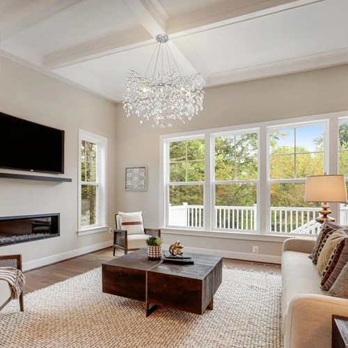 Round Crystal Chandelier - 3000 Kelvin Dimmable