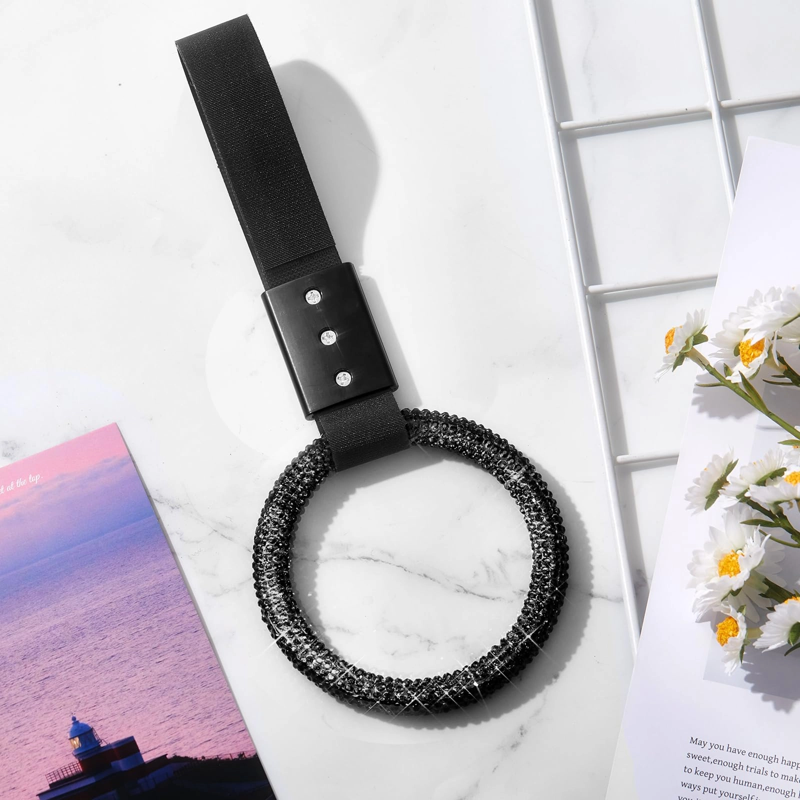 Round Car Handle Strap - Black Round Style