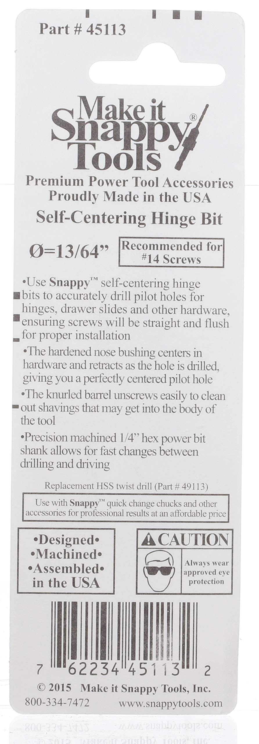 Self-Centering Hinge Bit - Hss 13/64 Inch