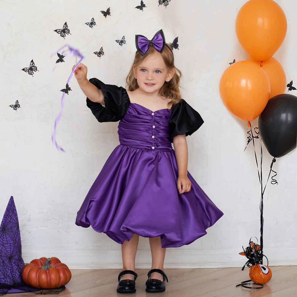 Solid Square-Neck Halloween Party Dress - Suitable for 3 to 9 years