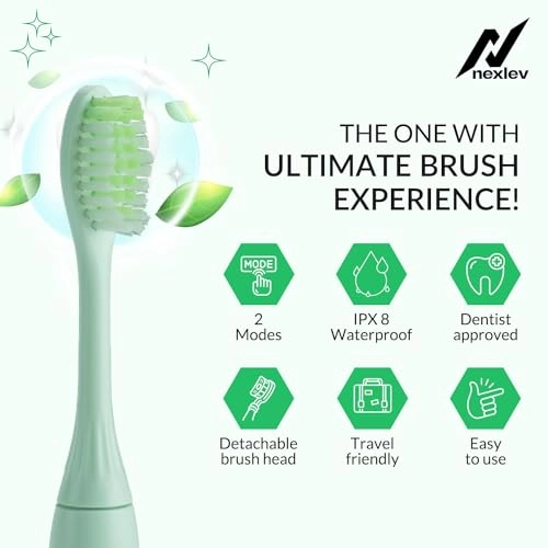 Smart Smile Sonic Electric Toothbrush - 30000 vibrations/min 2 Replaceable Brush Heads Green