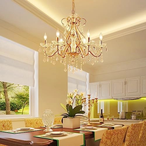 5-Light K9 Crystal Chandelier - Gold Adjustable Chain 59"