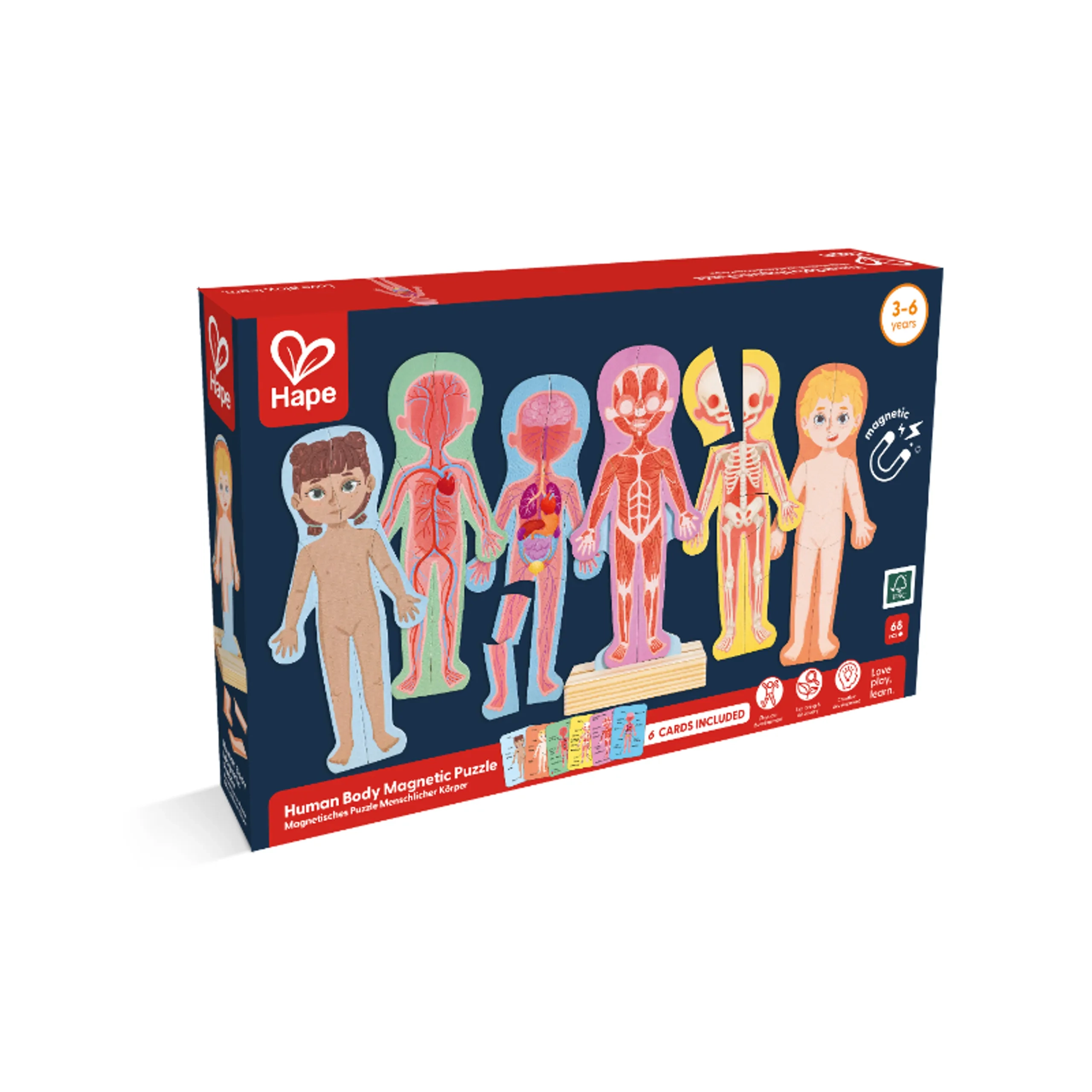 Hape Human Body Parts Magnetic Learning Puzzle - Suitable for 3-4 years 68pcs