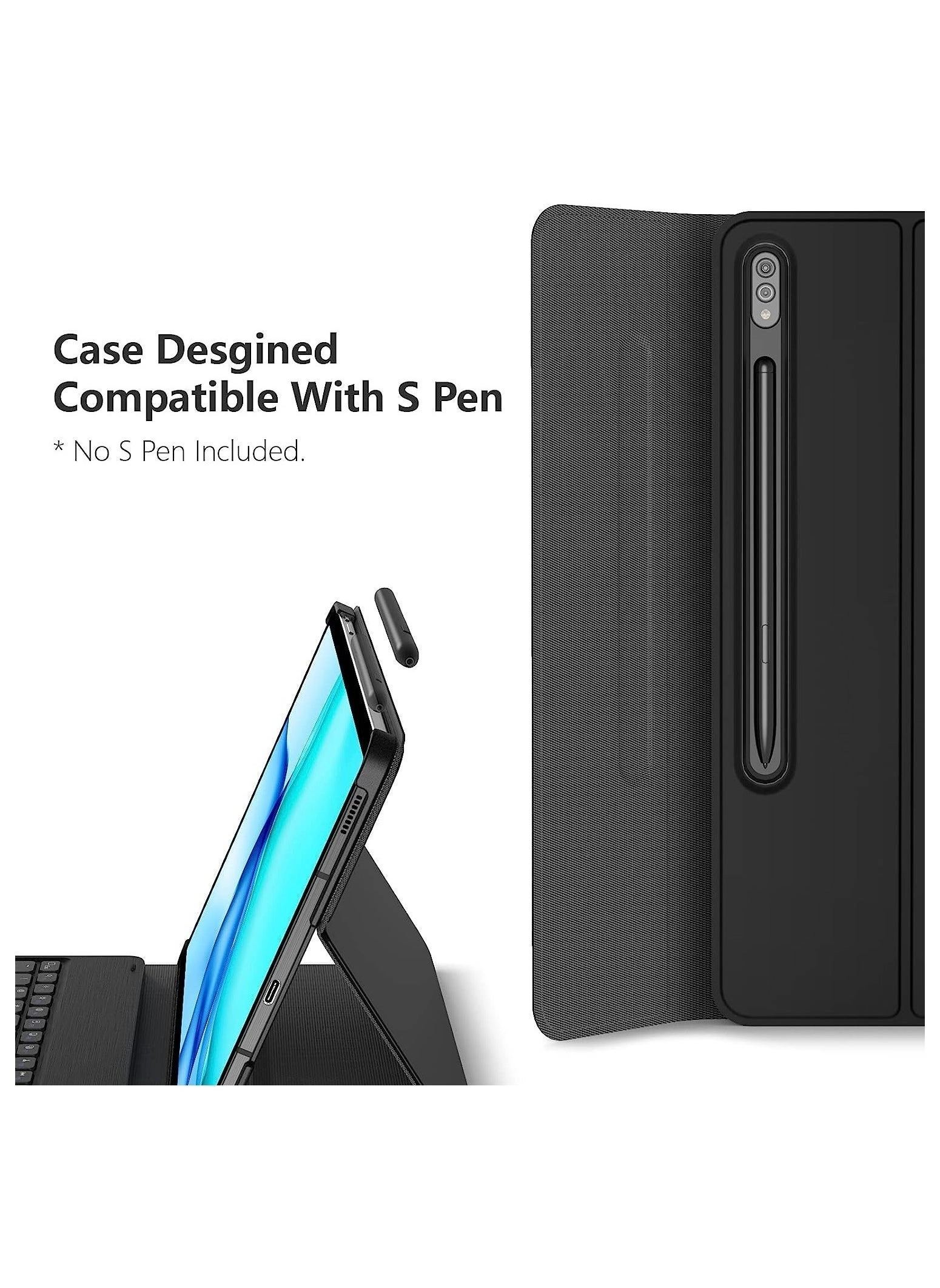 Keyboard Case with S Pen Holder for Galaxy Tab S8+ (2022) 12.4-inch, Tab S7 FE (2021) 12.4-inch, Tab S7+ 12.4-inch