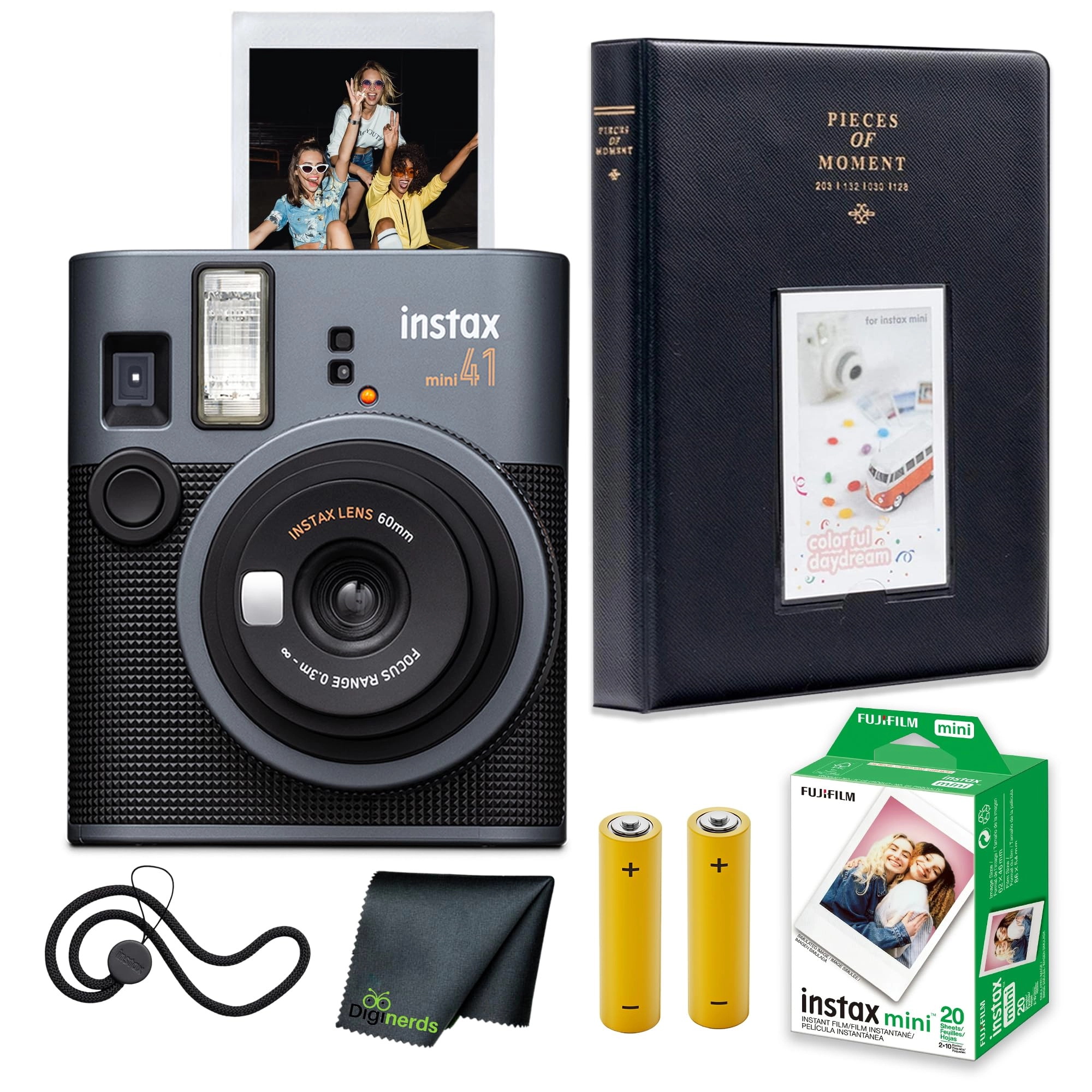 Fujifilm Instax Mini 41 + Instax Mini Instant Film - 20 Sheets + Photo Album - 64 Pockets + Microfiber Cleaning Cloth