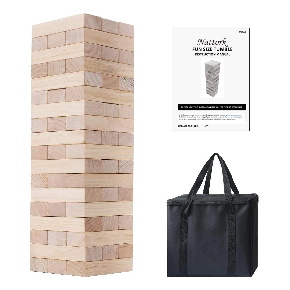 SHAREWIN Giant Tumbling Tower - Stack from 1.77Ft to 4+ Ft Wood 54PCS