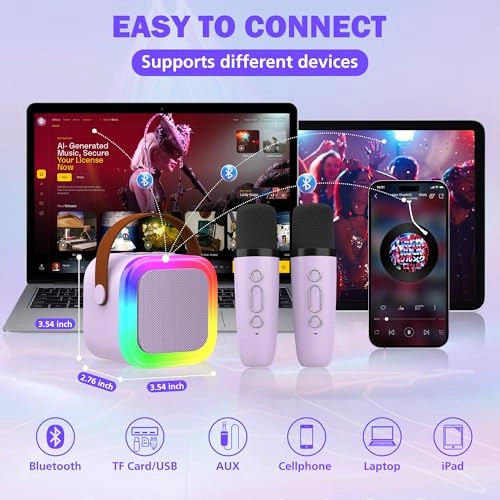 Mini Karaoke Machine - 2 Wireless Microphones