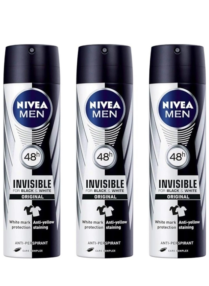 Black And White Invisible Original Antiperspirant - 150ml x 3