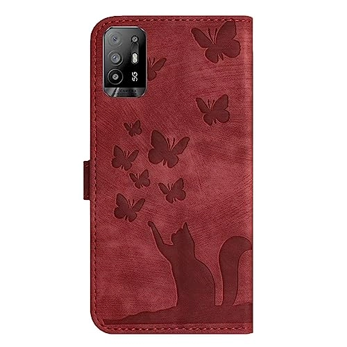 Cute Cat Case Wallet Embossed Flip Cover for OPPO A94 5G