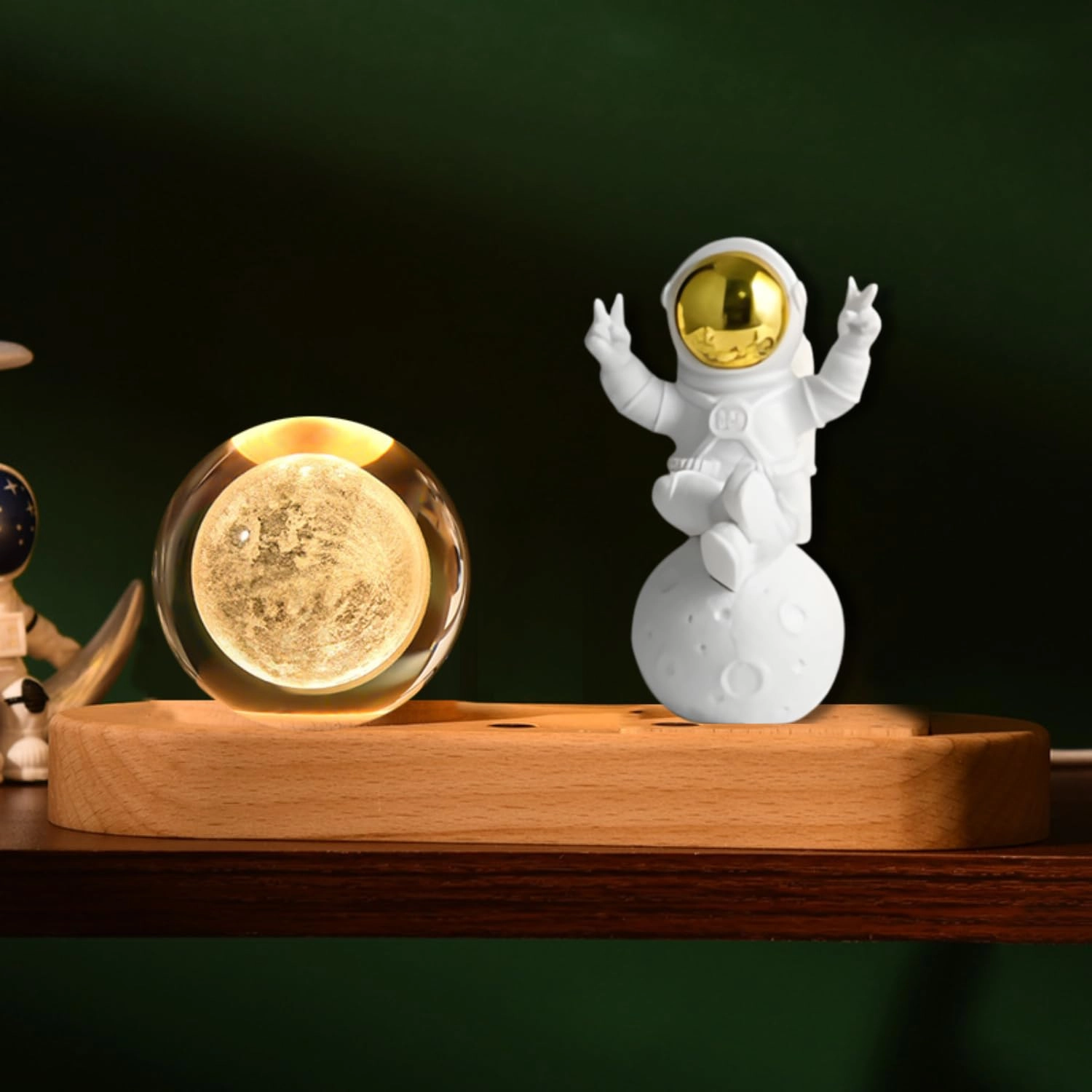 X4Cart, Indore 3D Crystal Moon Lamp - USB-Powered Wooden Base