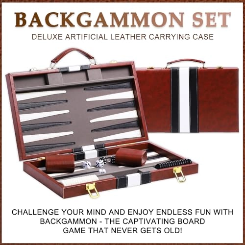 Backgammon Set - Brown Faux Leather