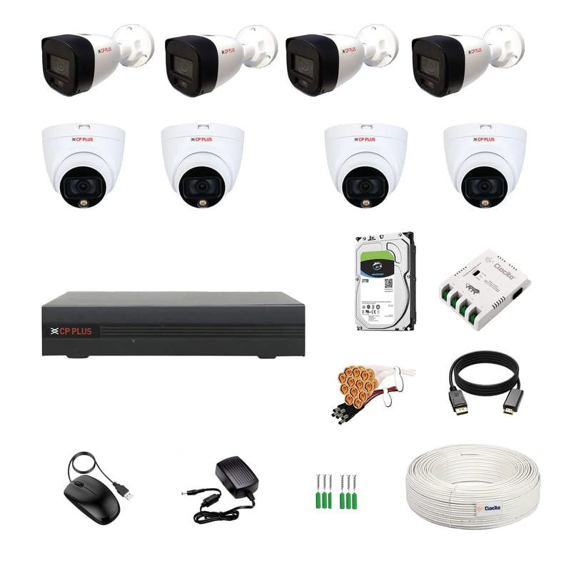 Clocite CP PLUS 8CH DVR + 5MP (Guard+) Camera + HDD - 2TB + Copper Cable Roll + 8CH SMPS + BNC & DC Full Combo Kit