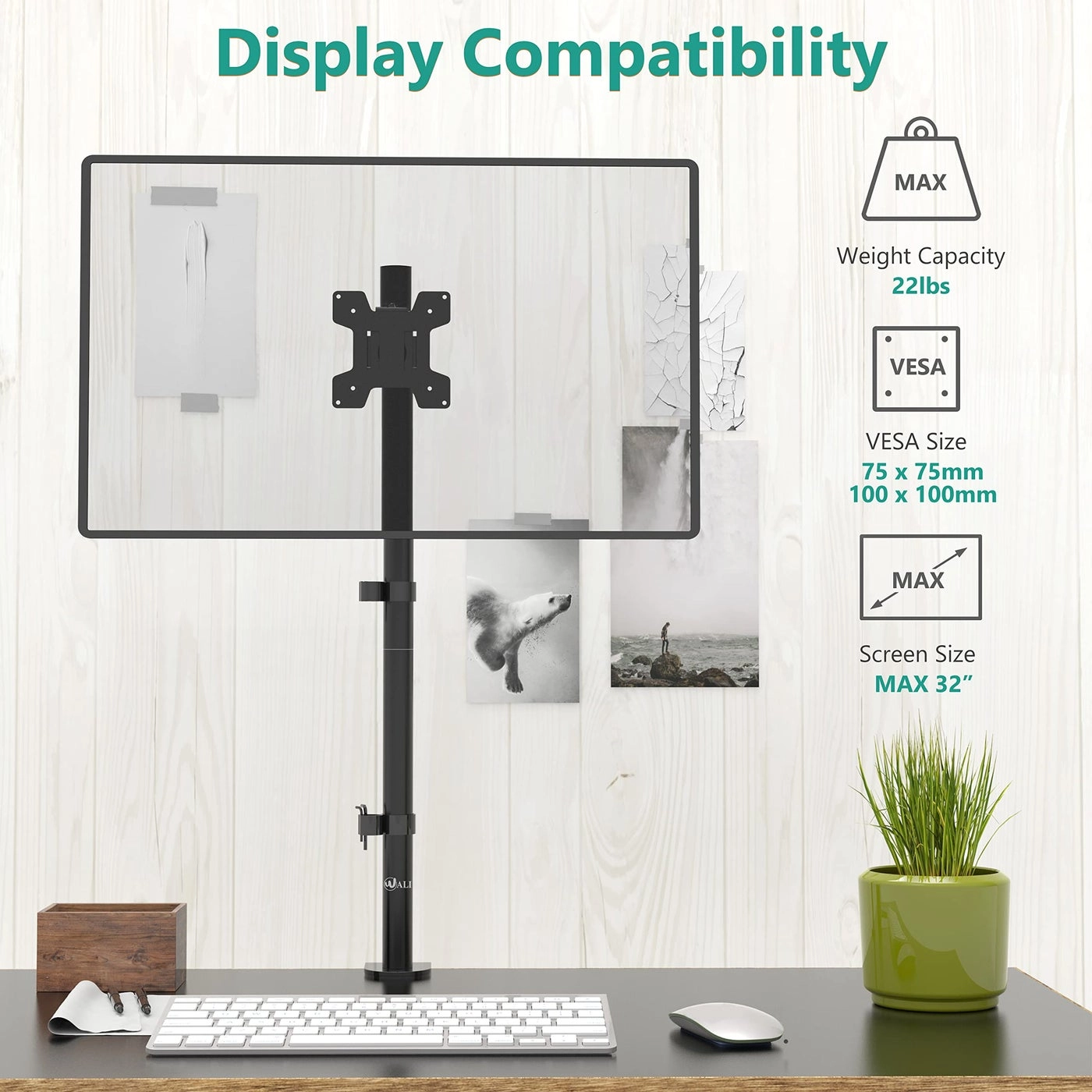 Gas Spring Desk Mount - 35 inch VESA 75 and 100