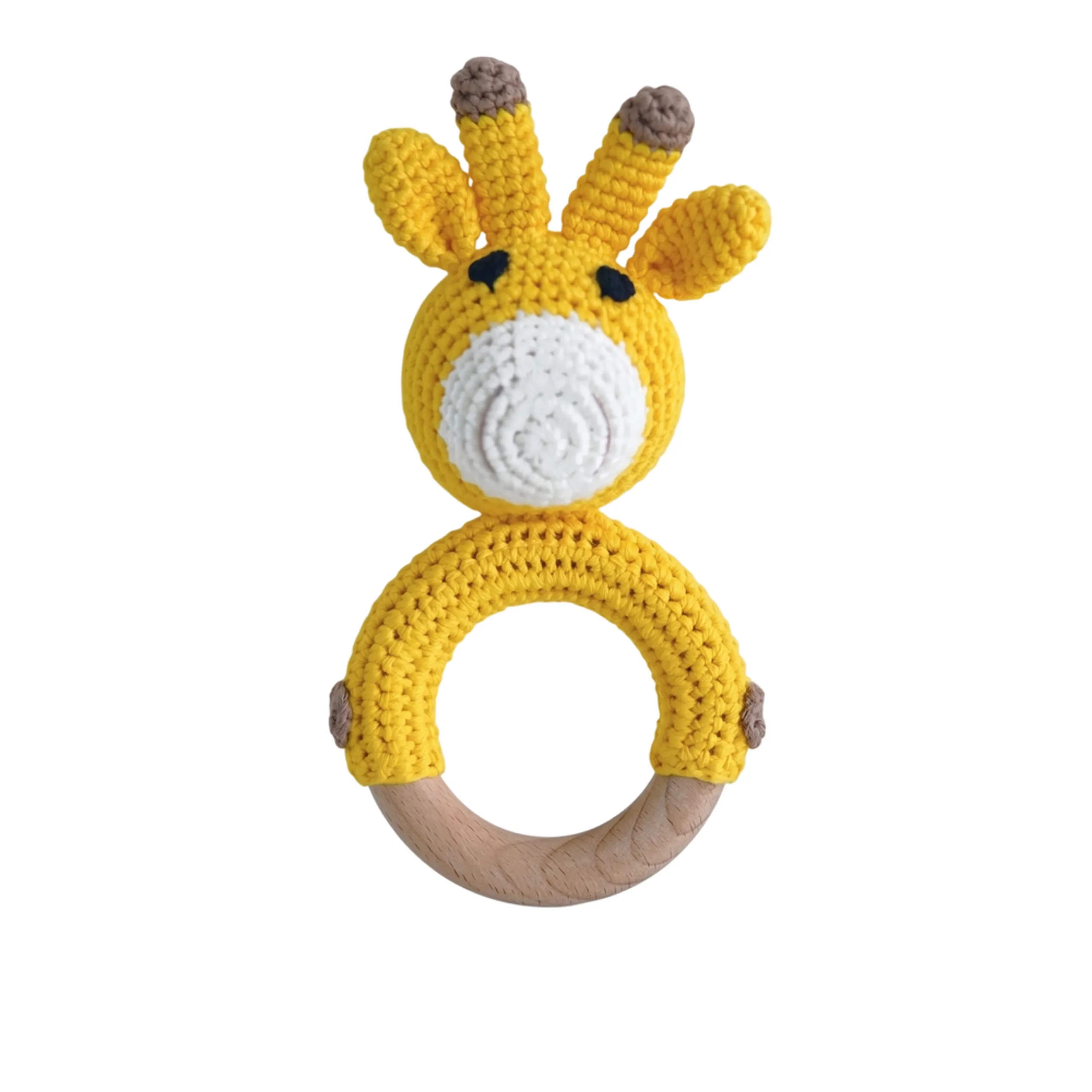 Bambimici Crochet Wooden Teething Ring Rattle