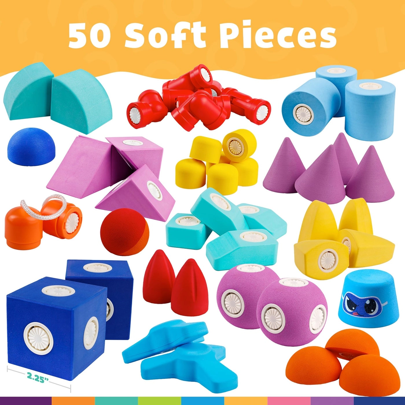 Magnetic Foam Bath Building Blocks - 50-Piece Trunk Set Multicolor