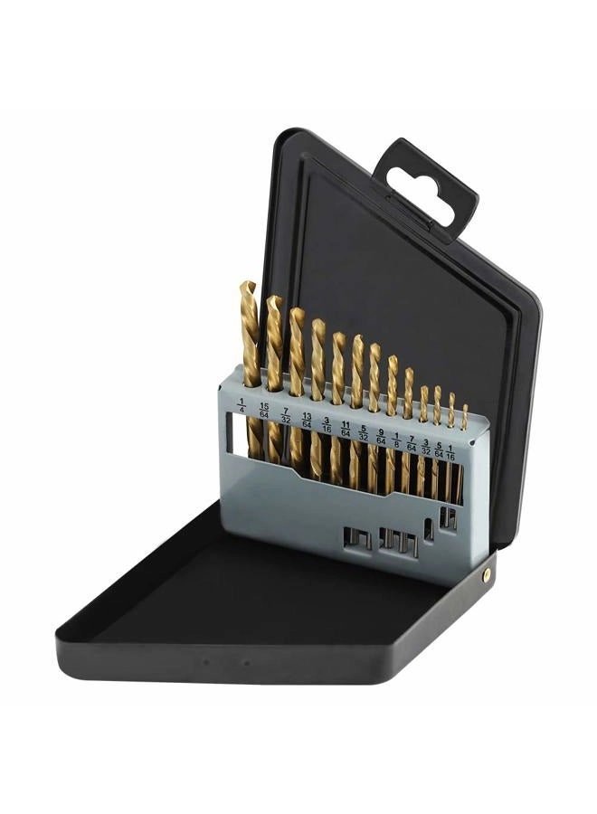 Left Hand Drill Bit Set - HSS M2 Titanium Nitride 13pcs 1/16" - 1/4"