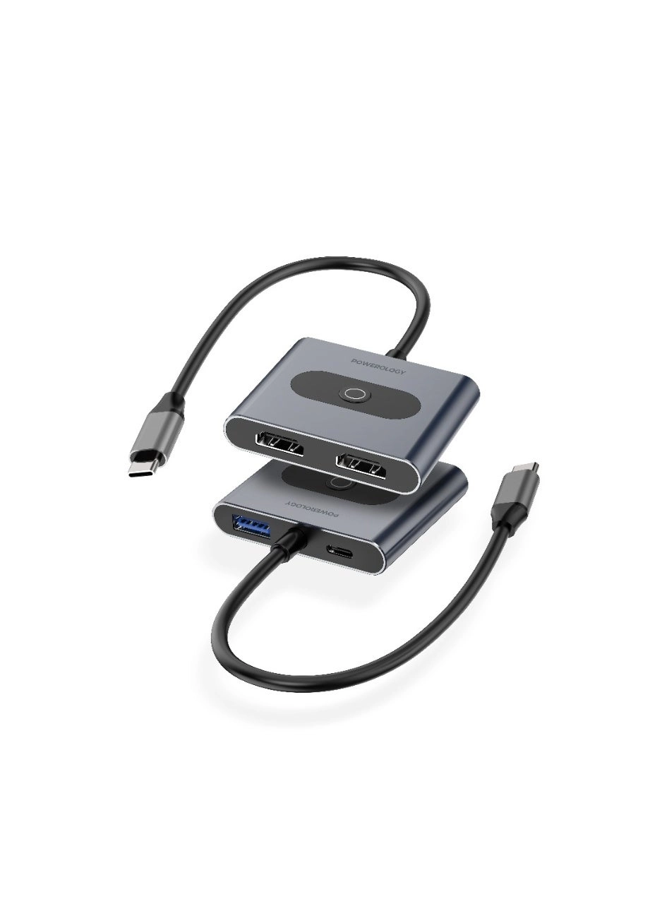 Powerology 4-In-1 USB-C Multi-Function Hub - PD 100W 5Gbps USB 3.0 4K Ultra HD