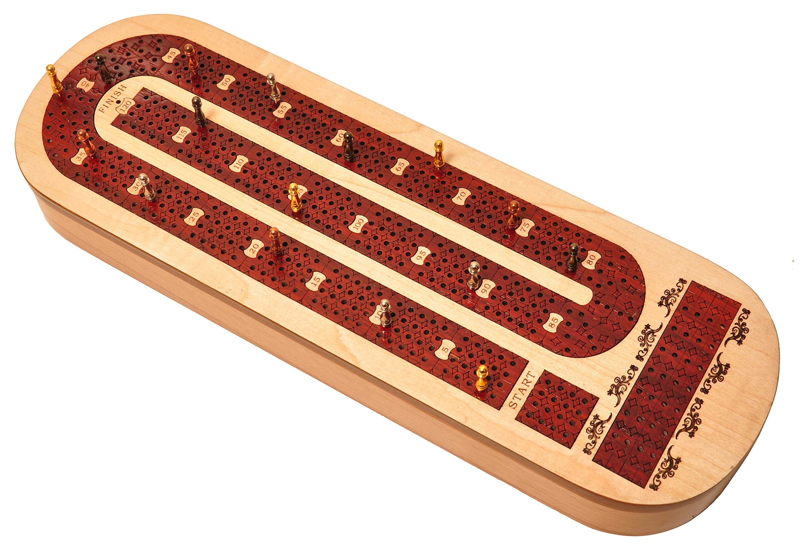 Continuous 4 Track Cribbage Board - Blood Wood Maple Wood