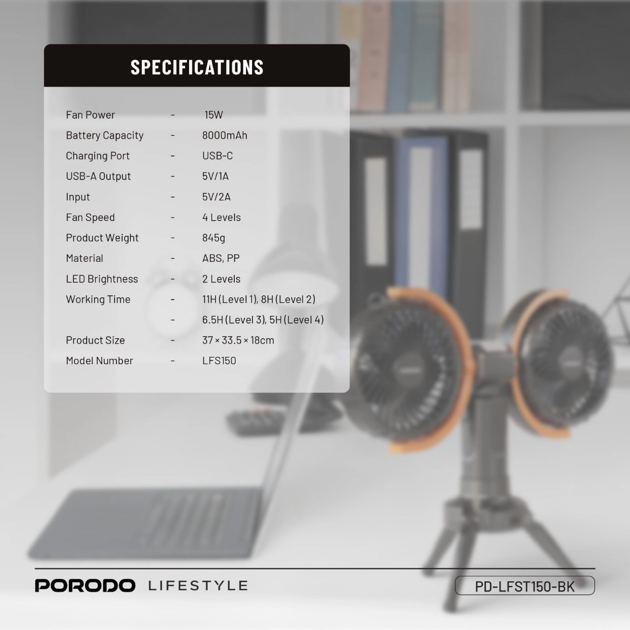 Lifestyle Dual-Head Oscillating Fan - 8000mAh USB-C Charging
