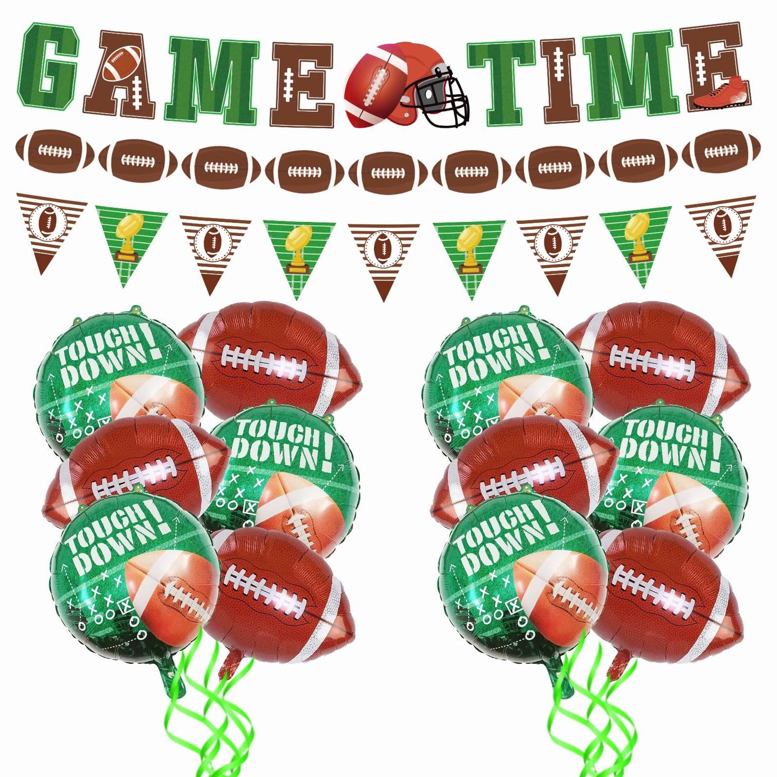 tataup GAME TIME Banner + Round 'Touchdown!' Foil Balloon - 6 Pcs + Football Foil Balloon - 6 Pcs