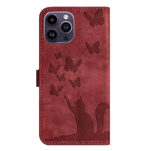Cute Cat Case Wallet Embossed Flip Cover for iPhone 16 Pro Max