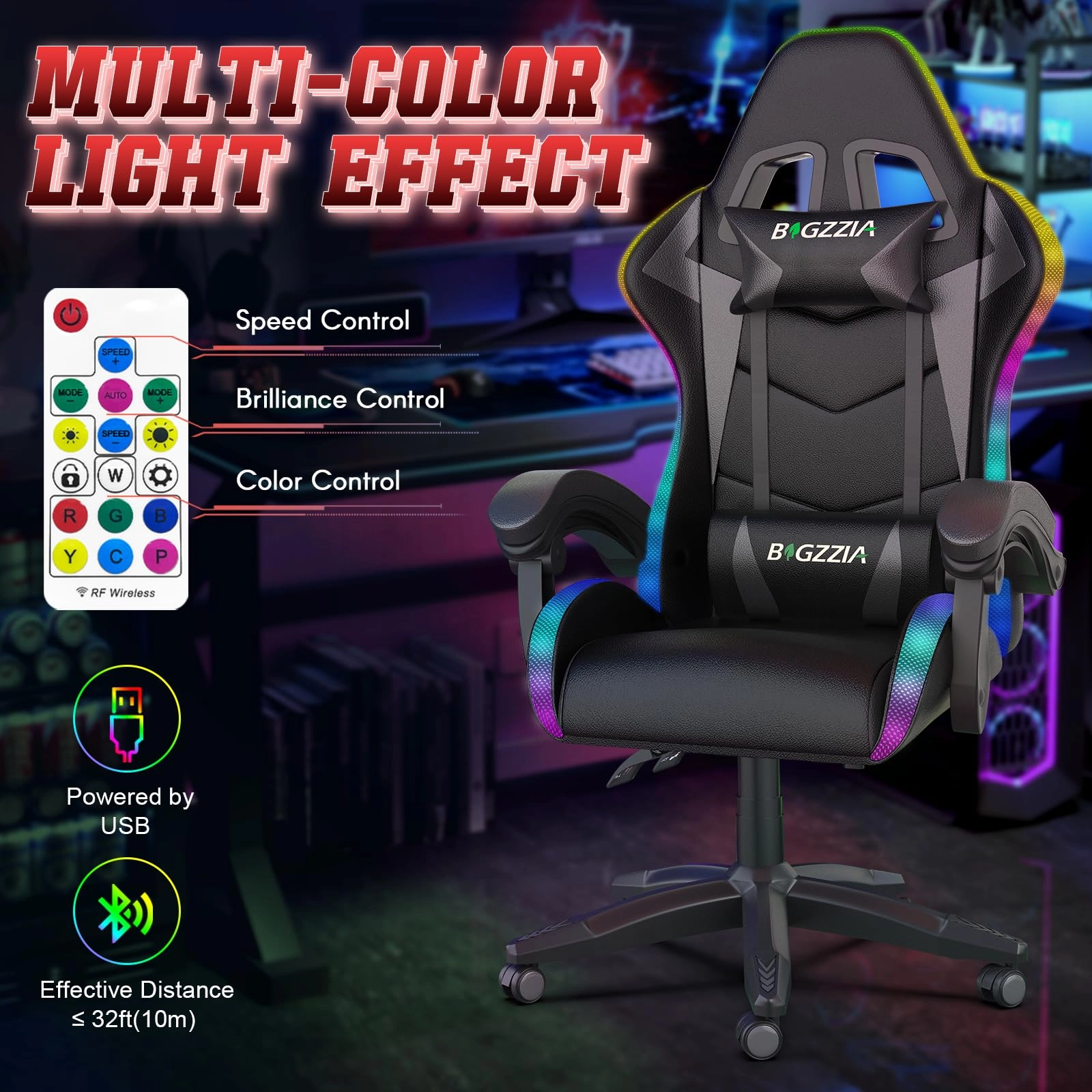 white LED gaming chair - RGB Reclining PU Leather