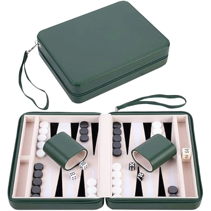 rayihni BACKGAMMON TRAVEL POUCH - 9" GREEN WITH ZIP