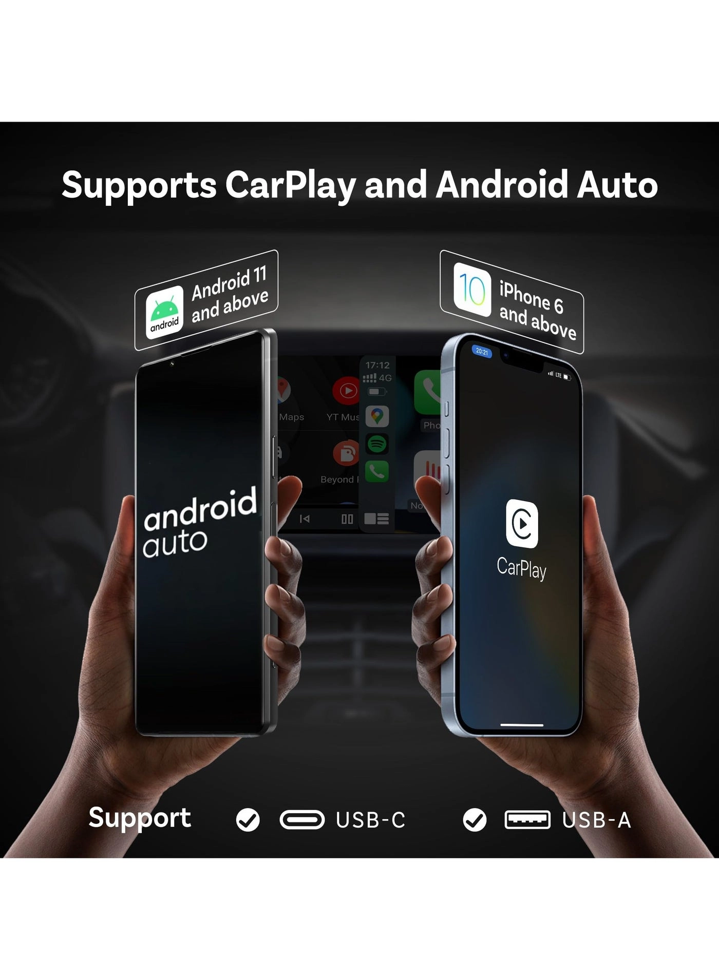 Mini Wireless CarPlay Adapter - Bluetooth 5.0 USB-C USB-A