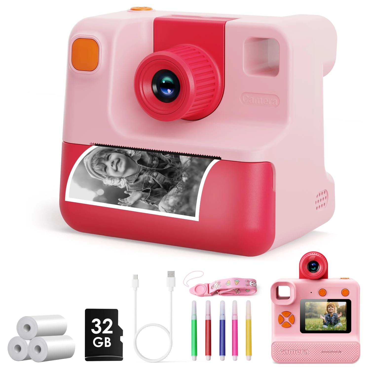 GREENKINDER Kids Instant Print Camera - 1080P 32GB