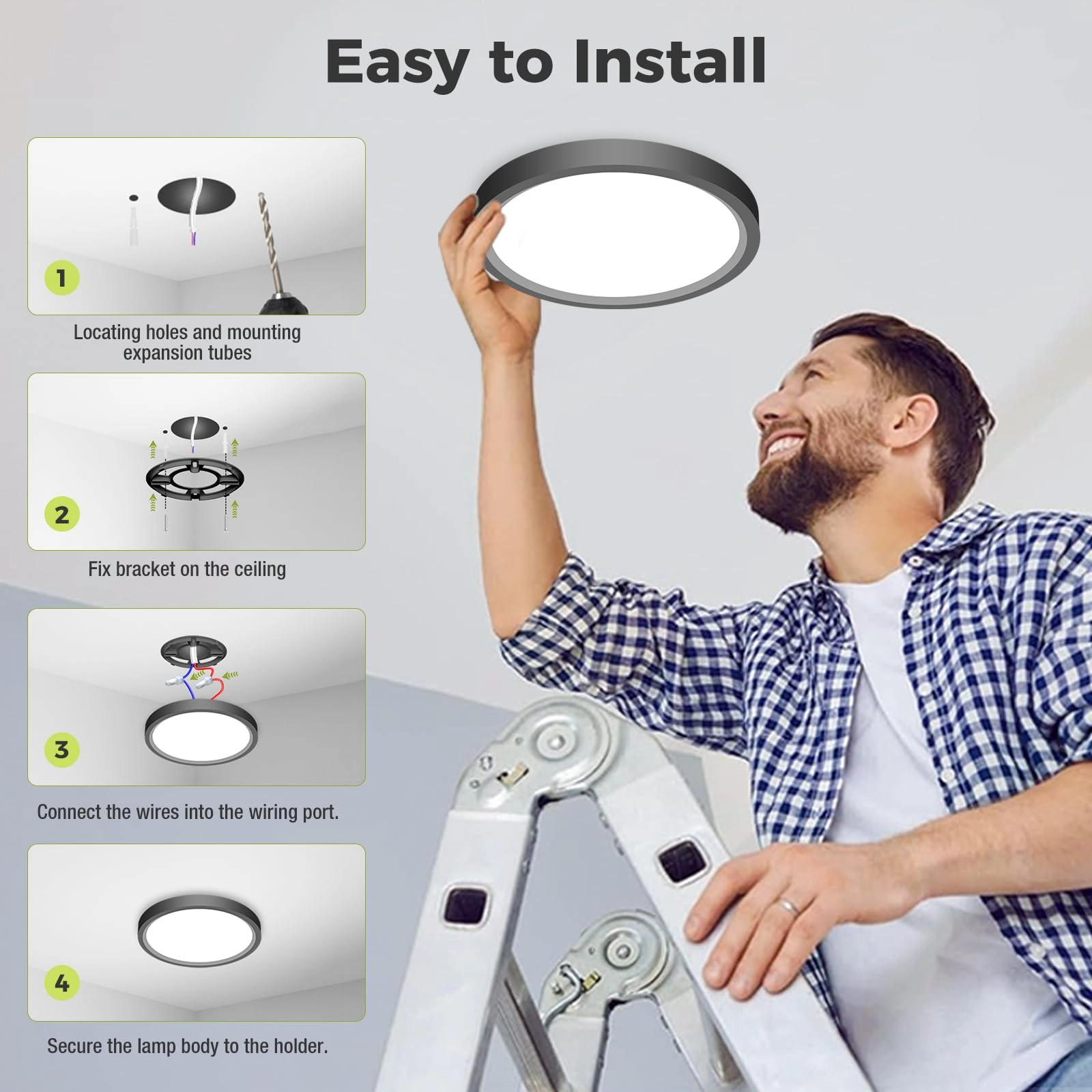 Dimmable Flush Mount LED Ceiling Light - 3000K-4500K-6000K