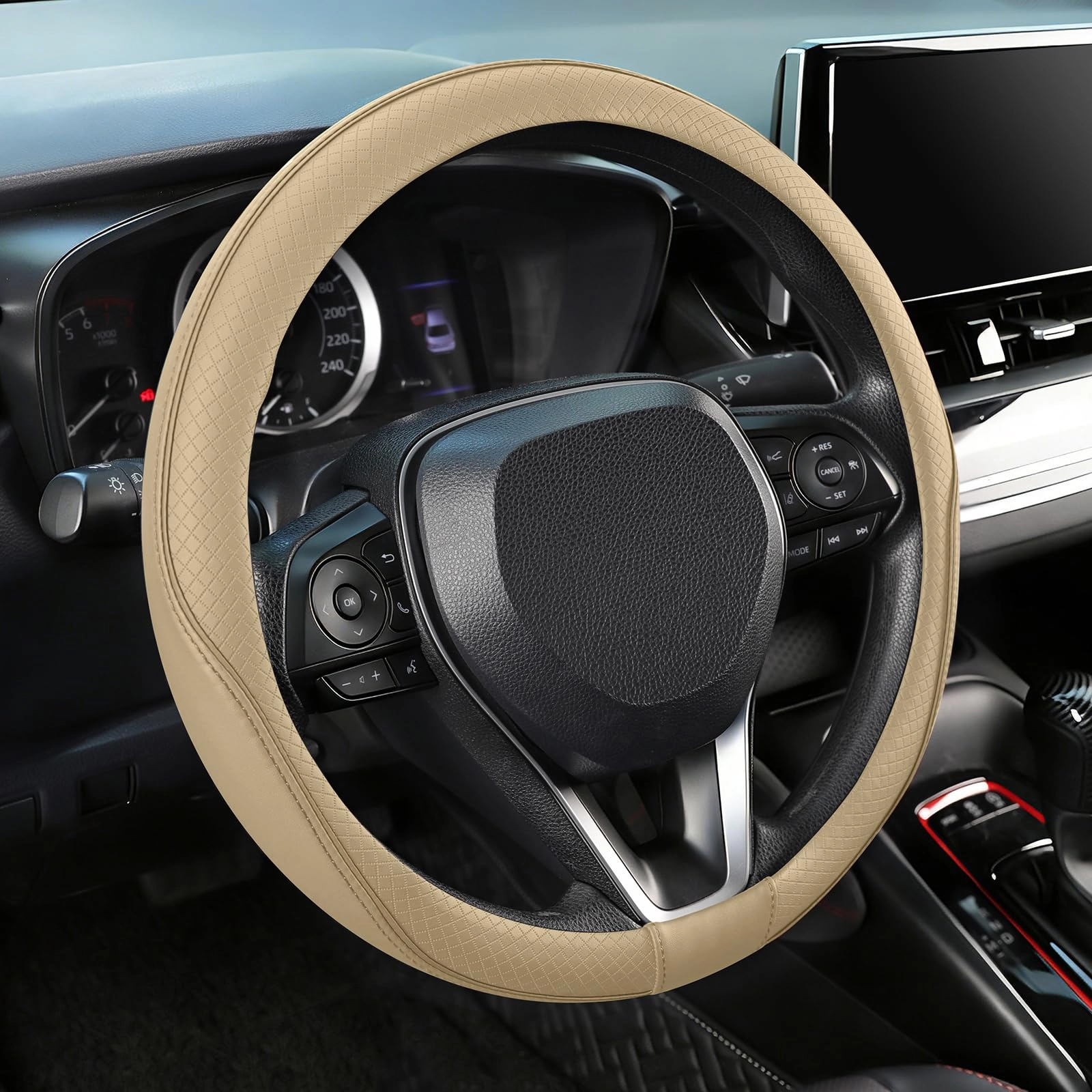 seg direct Steering Wheel Cover - 37-39cm Microfiber Leather Black and Red