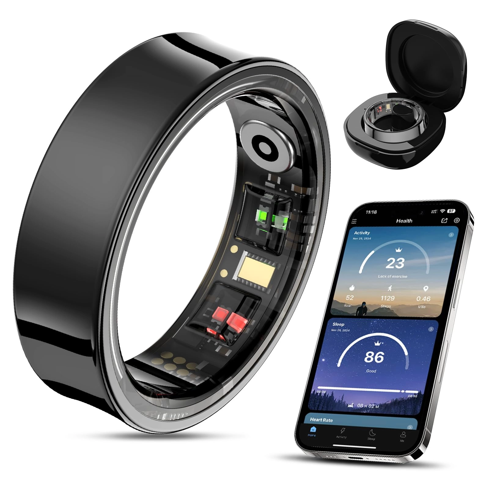 Mirlray Smart Ring - Gesture Control Blood Oxygen & Heart Rate Monitor Waterproof