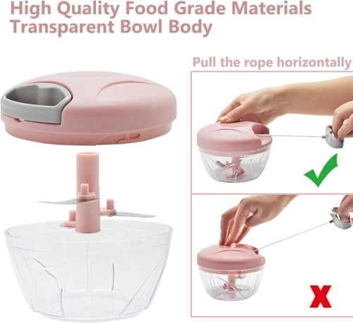 Manual Food Chopper - 500 Millimeters 3 Stainless Steel Blades