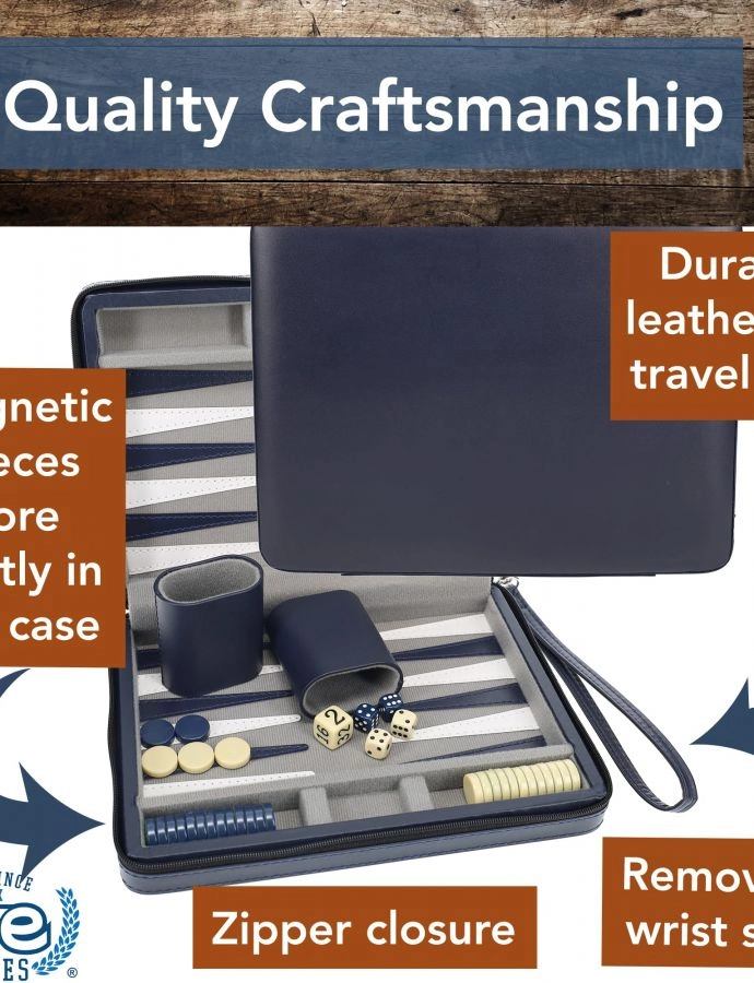 Backgammon Board - Magnetic Map Style + Carrying Strap