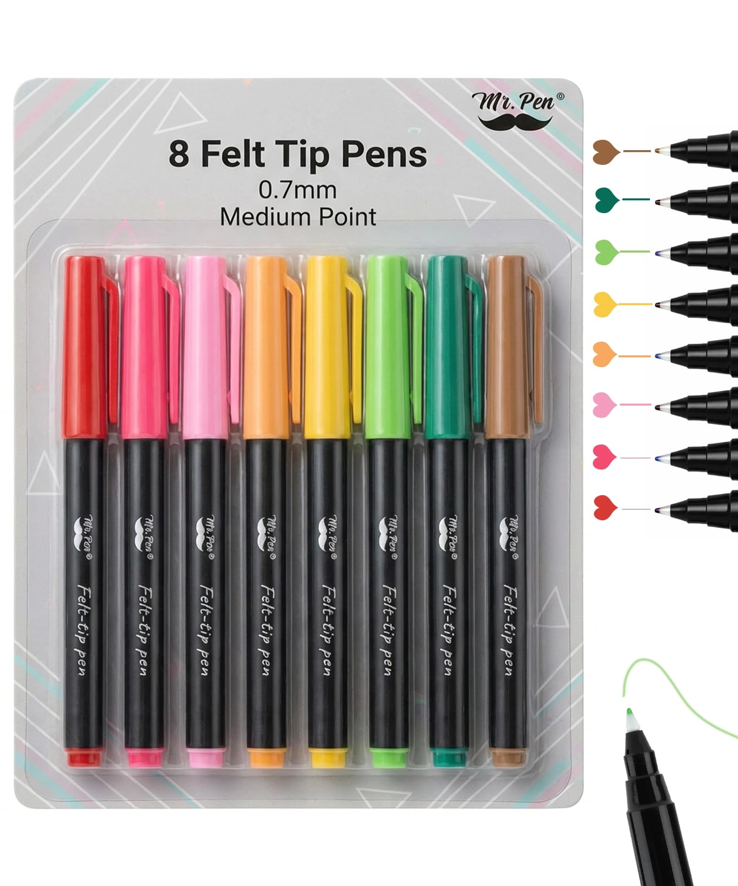 Mr. Pen Felt Tip Pens - 8 Pack Multicolor 0.7mm
