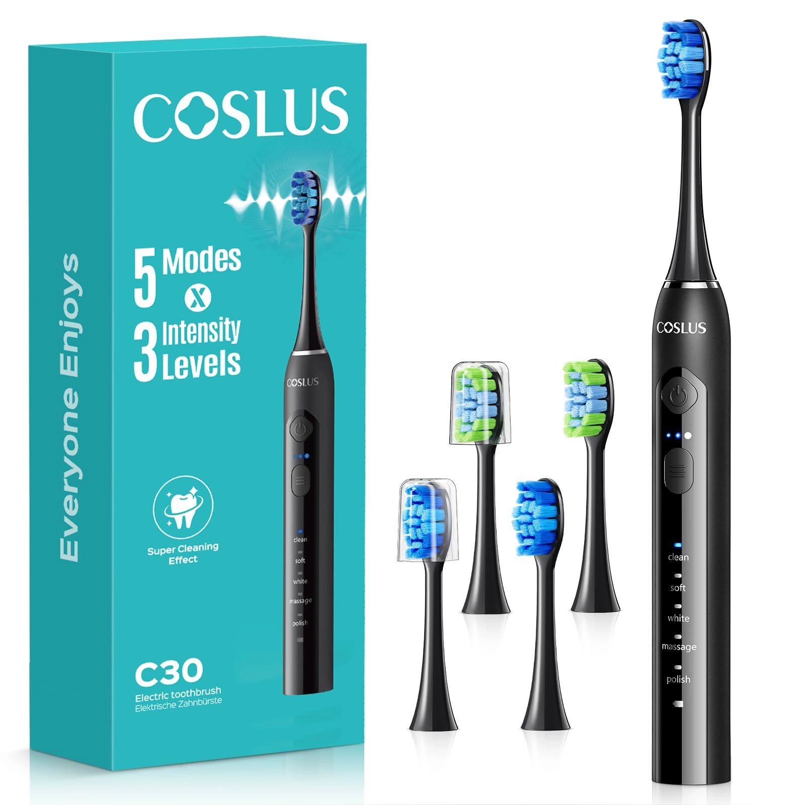 Sonic Electric Toothbrush - 5 Modes 3 Intensities Black