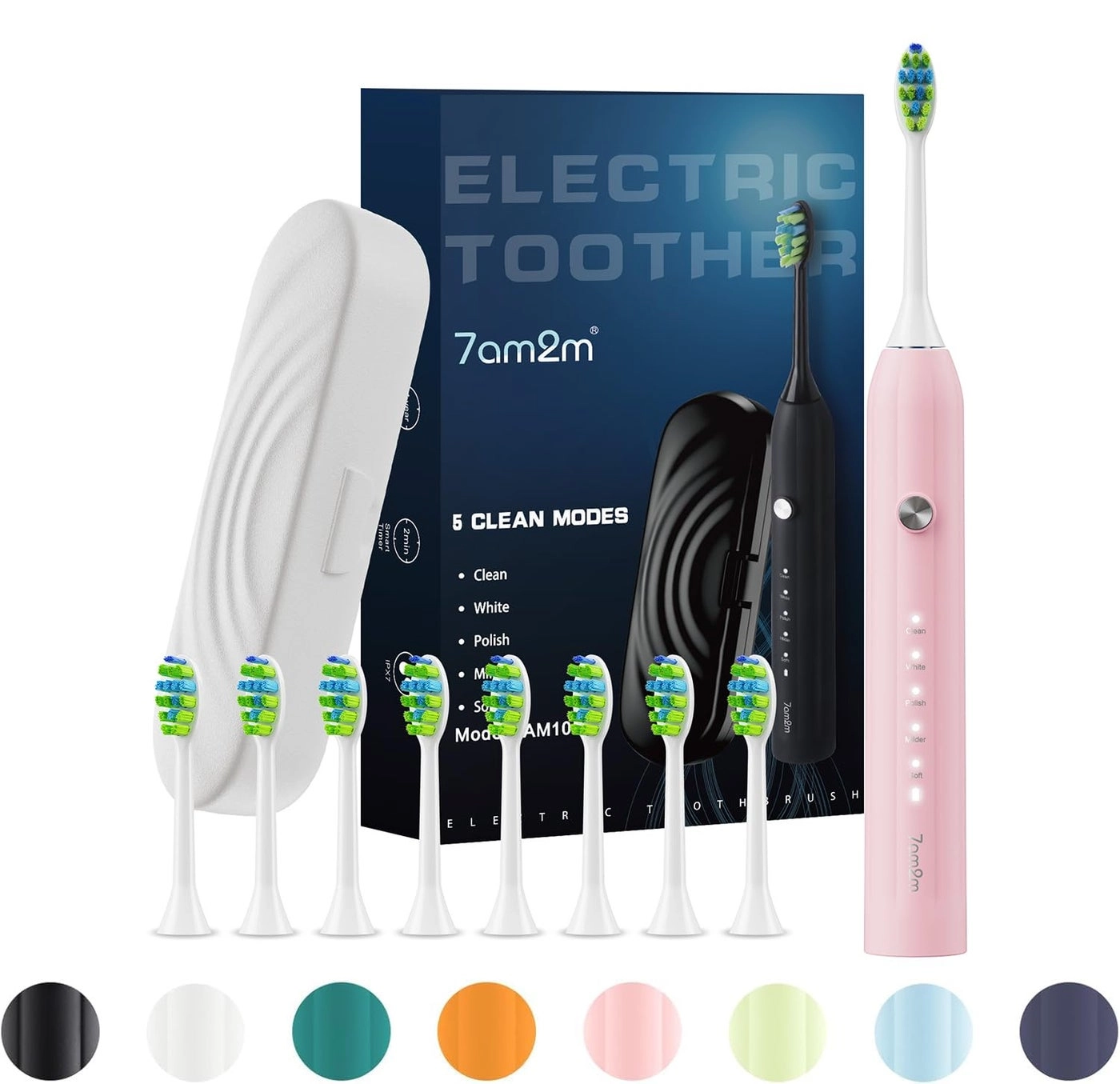Sonic Electric Toothbrush - 8 Heads 5 Modes Midnight Black
