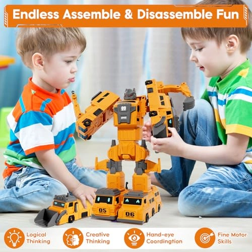 Magnetic Transform Engineering Car - 19PCS 10 in 1 Yellow