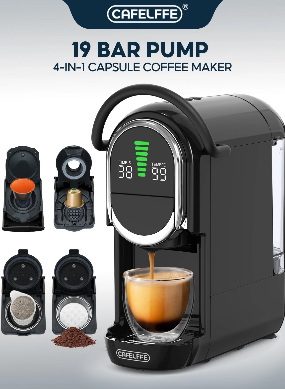 Cafelffe 4-in-1 Automatic Capsule Coffee Machine - Adjustable Temperature 19 Bar