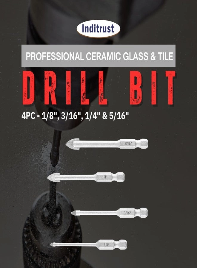 Professional Ceramic Glass and Tile drill bit - High Carbon Steel 4 PC. 1/8" 3/16" 1/4" 5/16"