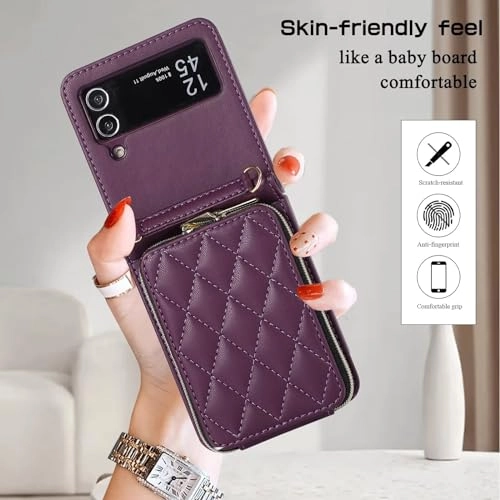 Miagon Case - Faux Leather Zipper Purse Wallet Phone Cover for Samsung Galaxy Z Flip4