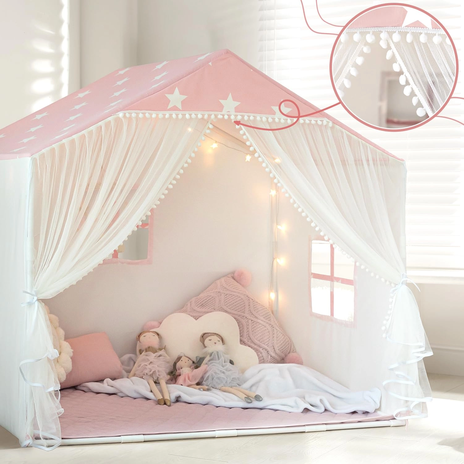 Kids Play Tent - 35.5 inches (W) x 57 inches (L) x 53 inches (H) Pink